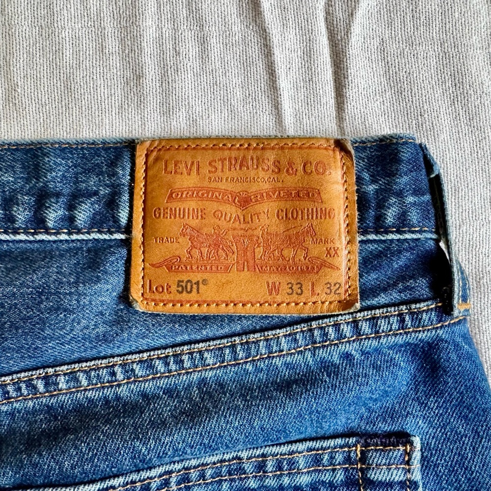 Levi's Premium Selvedge 501 ST Slim Straight Jeans in Medium Blue Wash - Picture 7 of 11